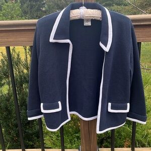 Talbots Women’s Jacket Open Front Size M Petite Collared Colour Navy/White